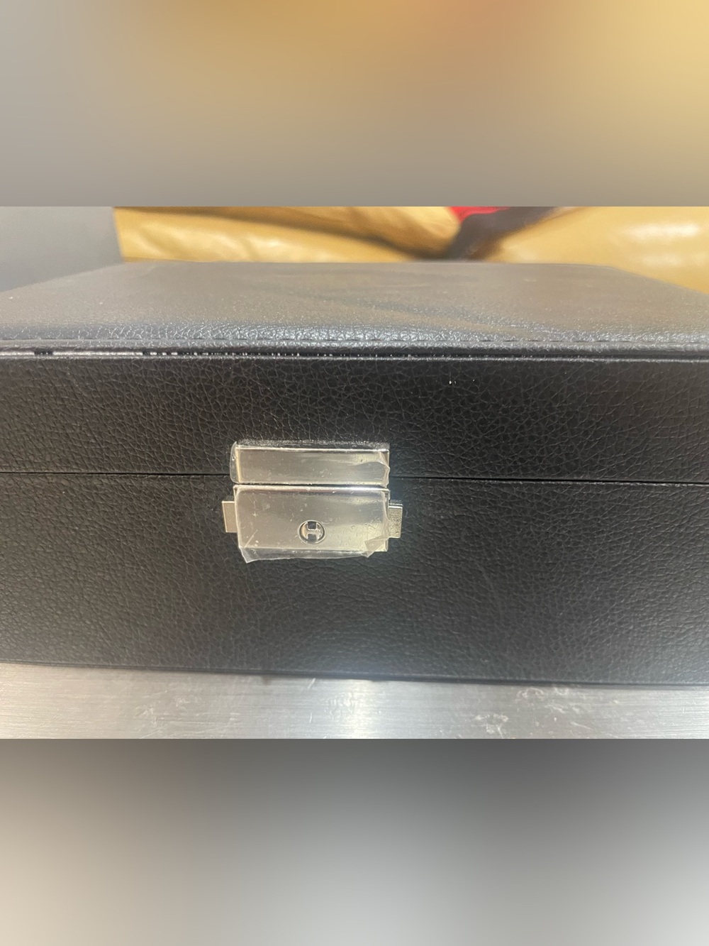Black Leather Jewelry Storage Box with Metal Latch - Picture 6 of 6